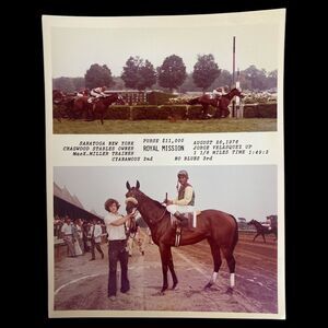 Vtg Color Horse Racing Photo Saratoga  Royal Mission 1976 Velasquez  Winner